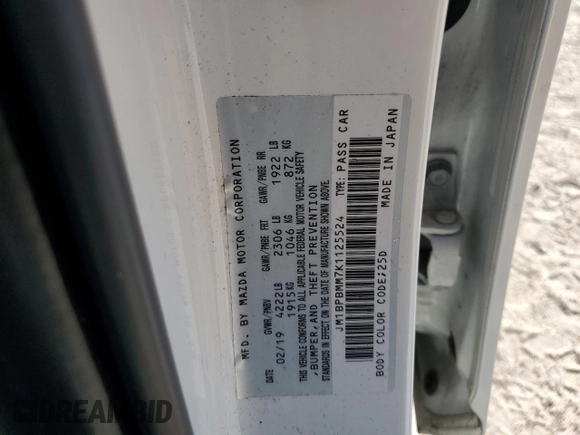 2019 Mazda Mazda3 Hatchback w/Preferred Pkg with VIN JM1BPBMM7K1125524, listed as a Copart auction lot 73327114 with 13,959 mi miles and Salvage Title. Bid and sale history available at carsss.com. Image 14.