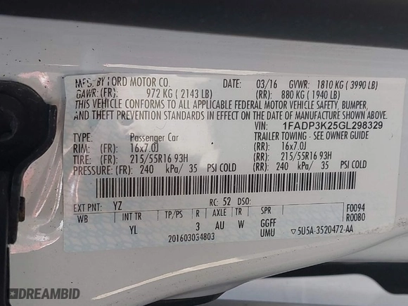 2016 Ford Focus SE with VIN 1FADP3K25GL298329, listed as a IAAI auction lot 41777453 with 100,678 mi miles. Bid and sale history available at carsss.com. Image 9.
