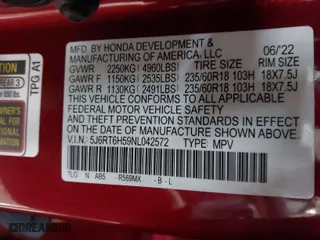 2022 Honda CR-V Hybrid EX with VIN 5J6RT6H59NL042572, listed as a IAAI auction lot 41920324 with 33,766 mi miles. Bid and sale history available at carsss.com. Image 9.