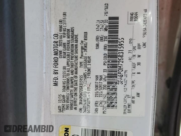 2016 Ford Fusion SE with VIN 3FA6P0H72GR315955, listed as a Copart auction lot 57207275 with 149,099 mi miles and Salvage title. Bid and sale history available at DreamBid. Image 13.