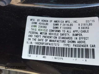 2015 Honda Accord EX-L с VIN 1HGCR6F59FA007073, выставлен на аукционе IAAI как лот 41878149 с пробегом 159 023 миль миль и . История ставок и продаж доступна на DreamBid. Изображение 9.