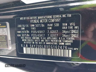 2014 Hyundai Santa Fe z VIN 5XYZUDLBXEG162476, wystawiony jako IAAI lot #41910671 z przebiegiem 146 607 mil mil oraz . Historia ofert i sprzedaży dostępna na DreamBid. Obrazek 9.