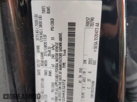2017 Ford F-150 XL with VIN 1FTEW1EG3HKE32372, listed as a Copart auction lot 85034644 with 125,408 mi miles and Salvage Title. Bid and sale history available at DreamBid. Image 12.