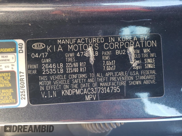 2018 Kia Sportage LX with VIN KNDPMCAC3J7314795, listed as a Copart auction lot 46986125 with 158,693 mi miles and Clean Title. Bid and sale history available at carsss.com. Image 14.