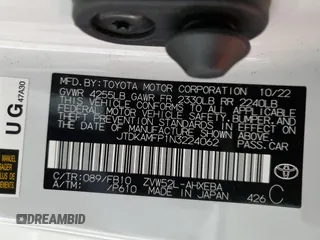 2022 Toyota Prius LE with VIN JTDKAMFP1N3224062, listed as a Copart auction lot 58465355 with 60,981 mi miles and Salvage title. Bid and sale history available at DreamBid. Image 12.