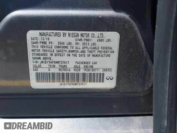 2017 Infiniti Q50 Premium with VIN JN1EV7AP6HM737917, listed as a IAAI auction lot 42288912 with 70,490 mi miles and . Bid and sale history available at DreamBid. Image 9.