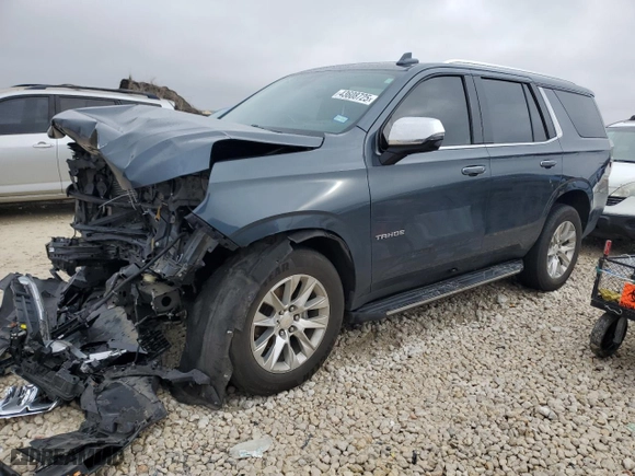 2021 Chevrolet Tahoe Premier with VIN 1GNSKSKDXMR259795, listed as a Copart auction lot 43608725 with 92,897 mi miles and Salvage Title. Bid and sale history available at carsss.com. Image 1.