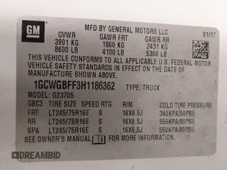 2017 Chevrolet Express Cargo Van with VIN 1GCWGBFF3H1186362, listed as a IAAI auction lot 41943220 with 163,229 mi miles. Bid and sale history available at carsss.com. Image 9.
