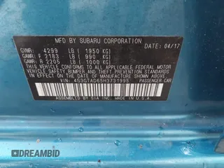 2017 Subaru Impreza Premium с VIN 4S3GTAD65H3731995, выставлен на аукционе IAAI как лот 42355858 с пробегом 83 263 миль миль и . История ставок и продаж доступна на DreamBid. Изображение 9.