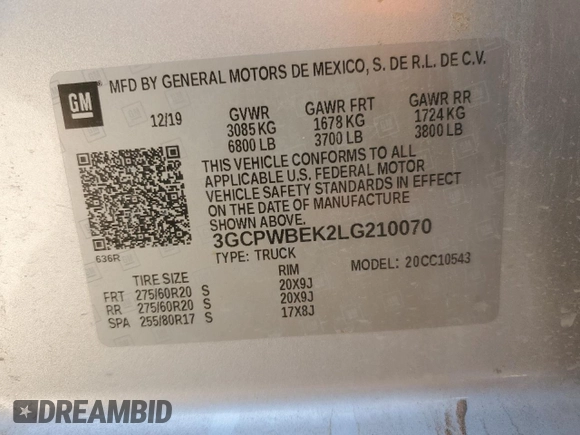 2020 Chevrolet Silverado 1500 Custom with VIN 3GCPWBEK2LG210070, listed as a Copart auction lot 46244825 with 48,748 mi miles and Clean Title. Bid and sale history available at carsss.com. Image 13.