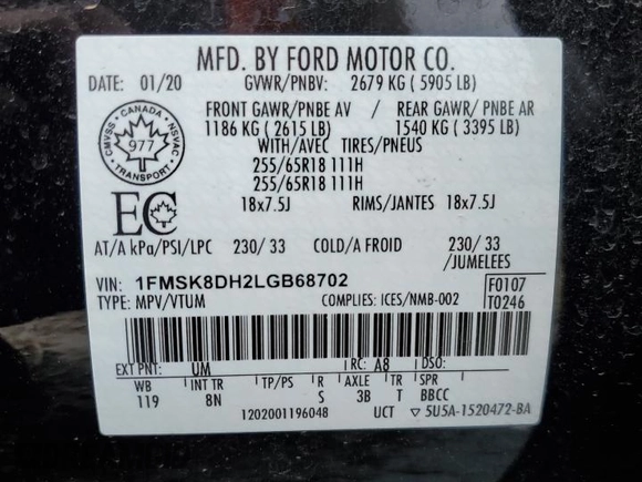 2020 Ford Explorer XLT z VIN 1FMSK8DH2LGB68702, wystawiony jako Copart lot #52386325 z przebiegiem 28 562 mil mil oraz Szkoda całkowita • Salvage title. Historia ofert i sprzedaży dostępna na DreamBid. Obrazek 13.