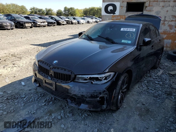 2021 BMW 3 Series 330i xDrive z VIN 3MW5R7J07M8C07710, wystawiony jako Copart lot #53181515 z przebiegiem Nie podano mil oraz Szkoda całkowita • Salvage title. Historia ofert i sprzedaży dostępna na DreamBid. Obrazek 1.