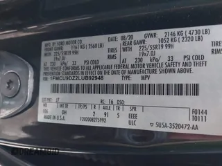 2020 Ford Escape Titanium Hybrid с VIN 1FMCU9DZ2LUB92948, выставлен на аукционе IAAI как лот 41886609 с пробегом Не указан миль и . История ставок и продаж доступна на DreamBid. Изображение 9.