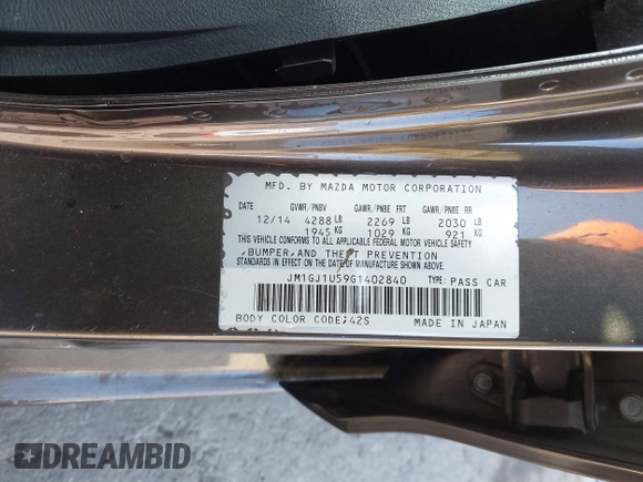 2016 Mazda 6 i Sport with VIN JM1GJ1U59G1402840, listed as a IAAI auction lot 41920724 with 147,527 mi miles and . Bid and sale history available at DreamBid. Image 9.