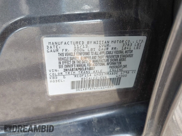 2014 Nissan Sentra S with VIN 3N1AB7AP6EL614857, listed as a IAAI auction lot 41078086 with 86,678 mi miles and . Bid and sale history available at DreamBid. Image 9.