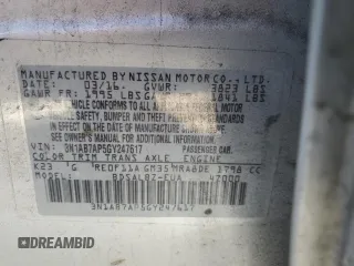 2016 Nissan Sentra SV with VIN 3N1AB7AP5GY247617, listed as a Copart auction lot 46270395 with 233,523 mi miles and Salvage Title. Bid and sale history available at DreamBid. Image 13.