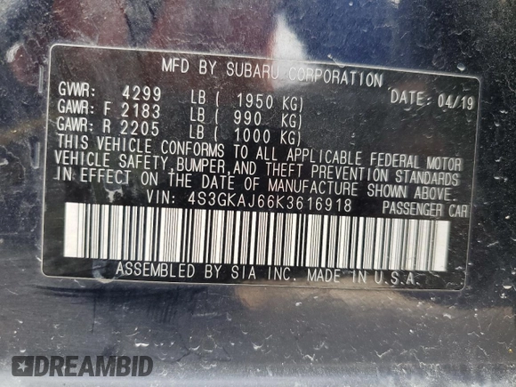 2019 Subaru Impreza Special Sports with VIN 4S3GKAJ66K3616918, listed as a Copart auction lot 51053305 with 81,650 mi miles and Salvage title. Bid and sale history available at DreamBid. Image 12.
