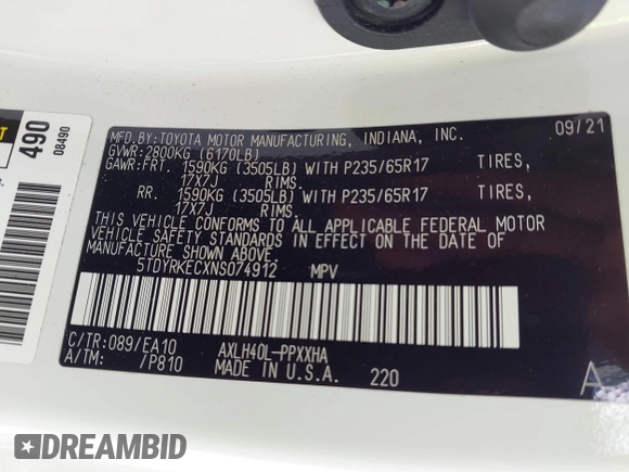 2022 Toyota Sienna XLE с VIN 5TDYRKECXNS074912, выставлен на аукционе IAAI как лот 42266527 с пробегом 59 596 миль миль и . История ставок и продаж доступна на DreamBid. Изображение 9.