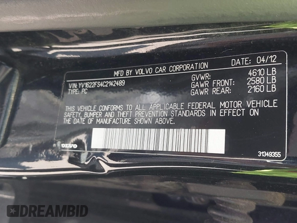 2012 Volvo S60 T5 с VIN YV1622FS4C2142489, выставлен на аукционе IAAI как лот 42234409 с пробегом 218 907 миль миль и . История ставок и продаж доступна на DreamBid. Изображение 9.