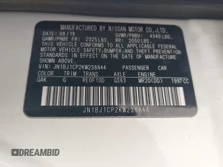 2019 Nissan Rogue S with VIN JN1BJ1CP2KW238844, listed as a IAAI auction lot 41997484 with 105,464 mi miles and . Bid and sale history available at DreamBid. Image 9.