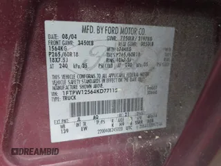 2004 Ford F-150 XLT with VIN 1FTPW12564KD77115, listed as a IAAI auction lot 41929386 with 213,172 mi miles. Bid and sale history available at carsss.com. Image 9.