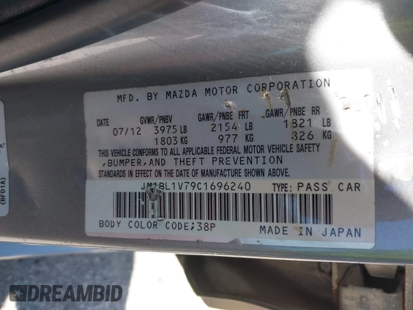 2012 Mazda 3 i Touring with VIN JM1BL1V79C1696240, listed as a IAAI auction lot 41764498 with 139,267 mi miles and . Bid and sale history available at DreamBid. Image 9.