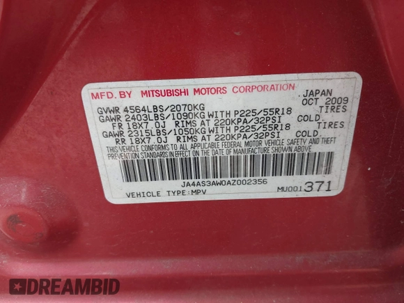 2010 Mitsubishi Outlander SE z VIN JA4AS3AW0AZ002356, wystawiony jako IAAI lot #42342080 z przebiegiem 113 867 mil mil oraz . Historia ofert i sprzedaży dostępna na DreamBid. Obrazek 9.
