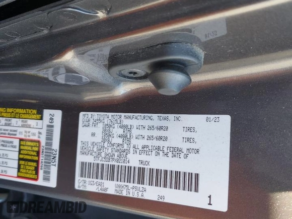2023 Toyota Tundra Limited Hybrid with VIN 5TFJC5DB7PX021014, listed as a Copart auction lot 45762685 with 64,990 mi miles and Salvage title. Bid and sale history available at DreamBid. Image 13.