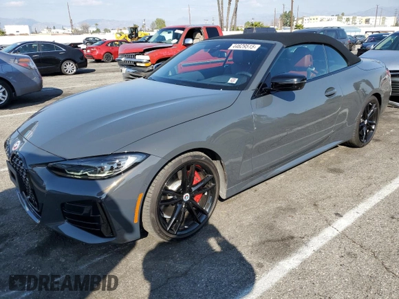 2023 BMW 4 Series M440i with VIN WBA53AT09PCM38259, listed as a Copart auction lot 44629515 with 14,621 mi miles and Salvage Title. Bid and sale history available at DreamBid. Image 1.
