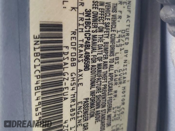 2011 Nissan Versa S z VIN 3N1BC1CP4BL496590, wystawiony jako Copart lot #60434735 z przebiegiem 113 425 mil mil oraz Szkoda całkowita • Salvage title. Historia ofert i sprzedaży dostępna na DreamBid. Obrazek 12.