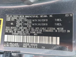 2019 Toyota Highlander Hybrid Limited with VIN 5TDDGRFH9KS062723, listed as a IAAI auction lot 42634638 with 142,875 mi miles and . Bid and sale history available at DreamBid. Image 9.