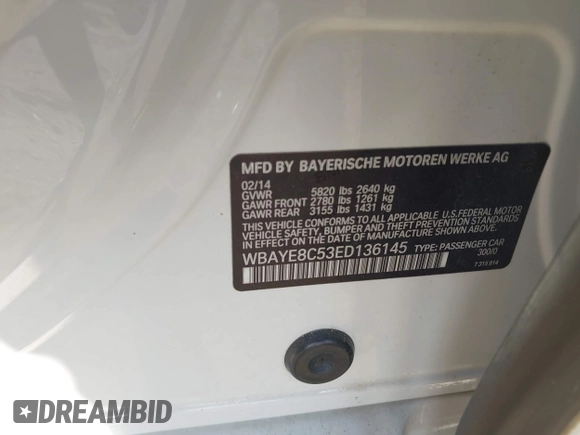 2014 BMW 7 Series ALPINA B7 with VIN WBAYE8C53ED136145, listed as a IAAI auction lot 42057674 with 108,752 mi miles and . Bid and sale history available at DreamBid. Image 9.