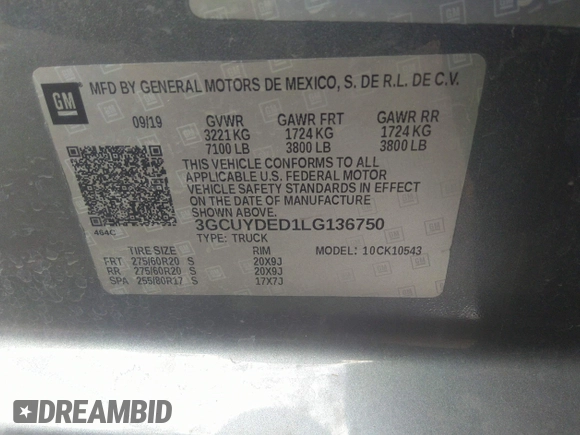2020 Chevrolet Silverado 1500 LT z VIN 3GCUYDED1LG136750, wystawiony jako IAAI lot #41341161 z przebiegiem 47 049 mil mil oraz . Historia ofert i sprzedaży dostępna na DreamBid. Obrazek 9.