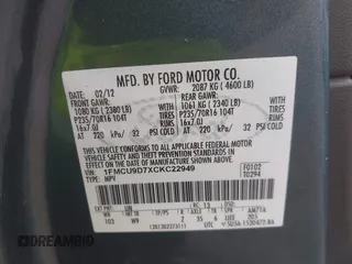 2012 Ford Escape XLT with VIN 1FMCU9D7XCKC22949, listed as a IAAI auction lot 42524904 with 106,430 mi miles and . Bid and sale history available at DreamBid. Image 9.