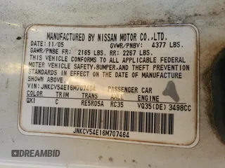 2006 Infiniti G35 with VIN JNKCV54E16M707464, listed as a Copart auction lot 73172874 with 206,981 mi miles and Salvage Title. Bid and sale history available at DreamBid. Image 12.
