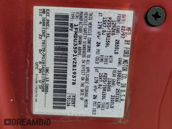 1997 Ford Explorer XLT z VIN 1FMDU35P1VZB19378, wystawiony jako Copart lot #63398615 z przebiegiem 196 516 mil mil oraz Szkoda całkowita • Salvage title. Historia ofert i sprzedaży dostępna na DreamBid. Obrazek 13.