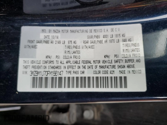 2015 Mazda 3 i Sport with VIN 3MZBM1U70FM156147, listed as a Copart auction lot 52214175 with 99,165 mi miles and Salvage Title. Bid and sale history available at carsss.com. Image 14.