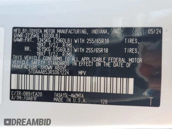 2024 Toyota Highlander XLE z VIN 5TDAAAB53RS061224, wystawiony jako Copart lot #52572945 z przebiegiem 15 604 mil mil oraz Szkoda całkowita • Salvage title. Historia ofert i sprzedaży dostępna na DreamBid. Obrazek 15.