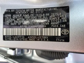2017 Toyota Camry XLE z VIN 4T1BF1FK6HU735894, wystawiony jako Copart lot #54791645 z przebiegiem 81 872 mil mil oraz Szkoda całkowita • Salvage title. Historia ofert i sprzedaży dostępna na DreamBid. Obrazek 12.