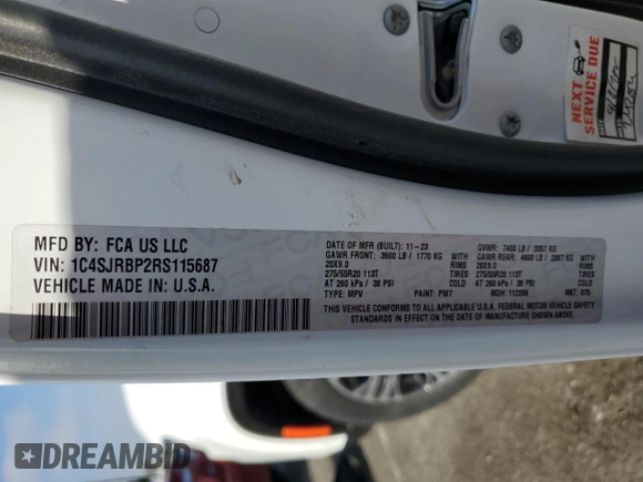 2024 Jeep Wagoneer Series II with VIN 1C4SJRBP2RS115687, listed as a Copart auction lot 56211785 with 39,645 mi miles and Salvage title. Bid and sale history available at DreamBid. Image 13.