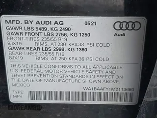 2021 Audi Q5 Premium Plus with VIN WA1BAAFY1M2113680, listed as a IAAI auction lot 41685974 with 68,161 mi miles and . Bid and sale history available at DreamBid. Image 9.