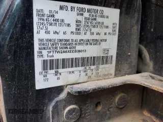 2014 Ford F-250 XL with VIN 1FT7W2A6XEEB36013, listed as a Copart auction lot 62713075 with 245,865 mi miles and Salvage title. Bid and sale history available at DreamBid. Image 12.
