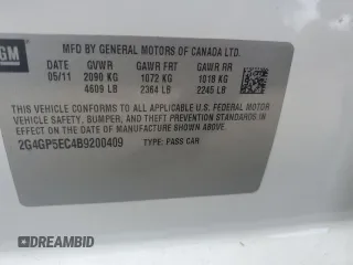 2011 Buick Regal CXL RL2 with VIN 2G4GP5EC4B9200409, listed as a Copart auction lot 65883684 with 184,213 mi miles and Salvage Title. Bid and sale history available at carsss.com. Image 12.