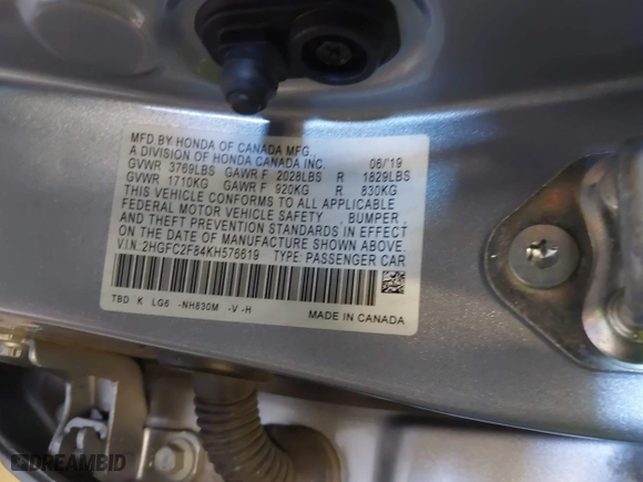 2019 Honda Civic Sedan Sport with VIN 2HGFC2F84KH576619, listed as a IAAI auction lot 41556739 with 80,366 mi miles. Bid and sale history available at carsss.com. Image 9.