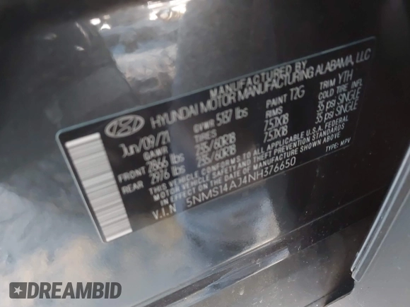2022 Hyundai Santa Fe SE с VIN 5NMS14AJ4NH376650, выставлен на аукционе IAAI как лот 41781788 с пробегом 27 253 миль миль и . История ставок и продаж доступна на DreamBid. Изображение 9.