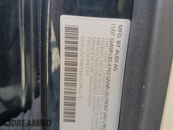 2008 Audi A4 2.0T с VIN WAUAF48H98K008325, выставлен на аукционе Copart как лот 78124414 с пробегом Не указан миль и Списание • Salvage title. История ставок и продаж доступна на DreamBid. Изображение 12.