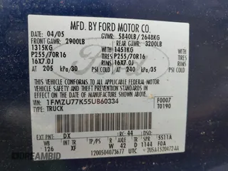 2005 Ford Explorer Sport Trac XLS z VIN 1FMZU77K55UB60334, wystawiony jako IAAI lot #41984083 z przebiegiem Nie podano mil oraz . Historia ofert i sprzedaży dostępna na DreamBid. Obrazek 9.