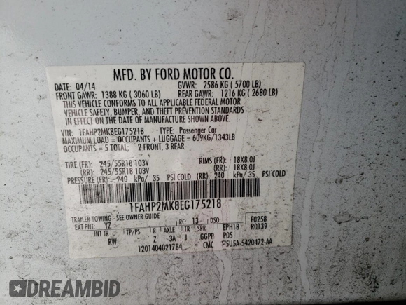 2014 Ford Police Interceptor с VIN 1FAHP2MK8EG175218, выставлен на аукционе Copart как лот 56047785 с пробегом 60 378 миль миль и На запчасти • Non repairable. История ставок и продаж доступна на DreamBid. Изображение 12.