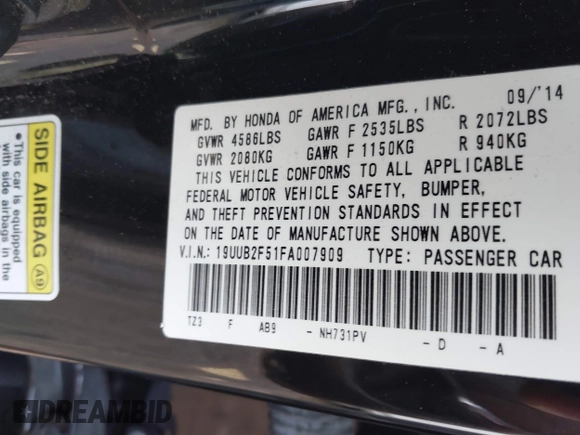 2015 Acura TLX Technology with VIN 19UUB2F51FA007909, listed as a IAAI auction lot 42398876 with 63,124 mi miles and . Bid and sale history available at DreamBid. Image 9.