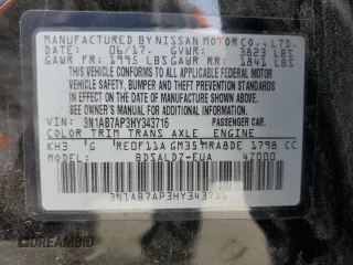 2017 Nissan Sentra S with VIN 3N1AB7AP3HY343716, listed as a Copart auction lot 47600175 with 132,836 mi miles and Clean Title. Bid and sale history available at carsss.com. Image 12.
